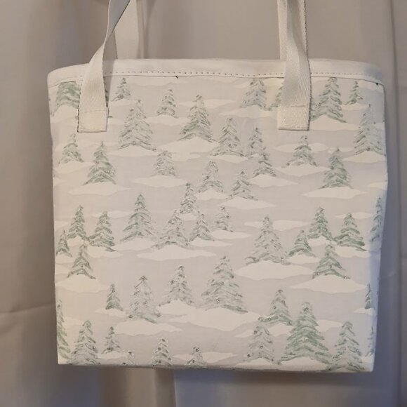 NEW Reusable Fabric Gift Bag Christmas Trees White Green with Ribbon Bow 7x7x4" - Picture 4 of 7